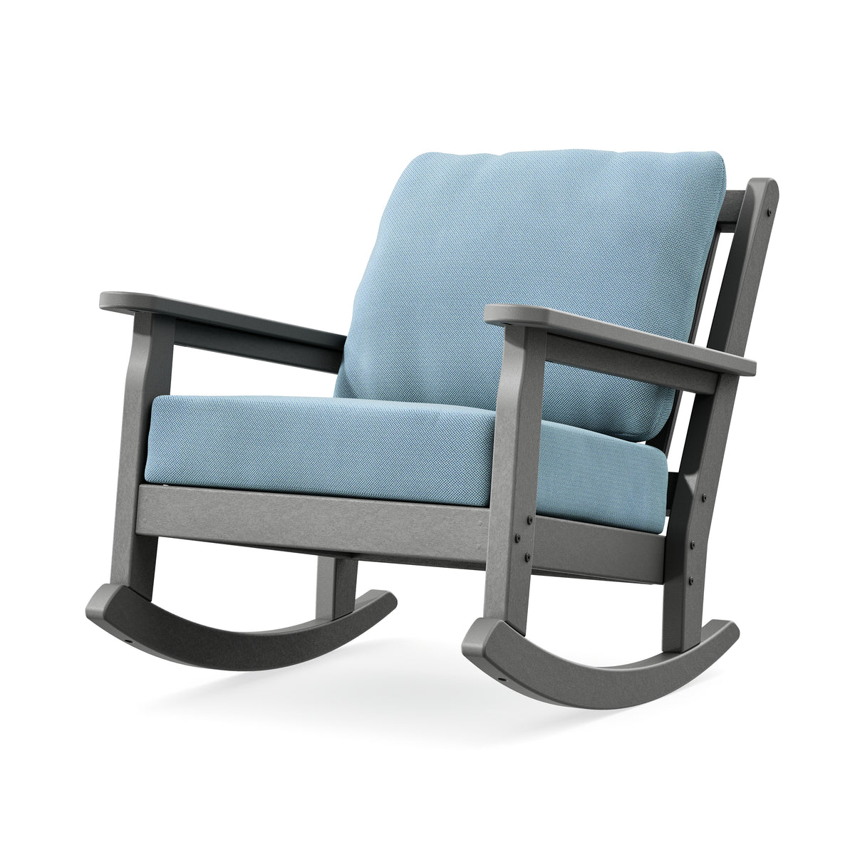 POLYWOOD Chippendale Deep Seating Rocking Chair in Slate Grey / Lattice Sky Blue