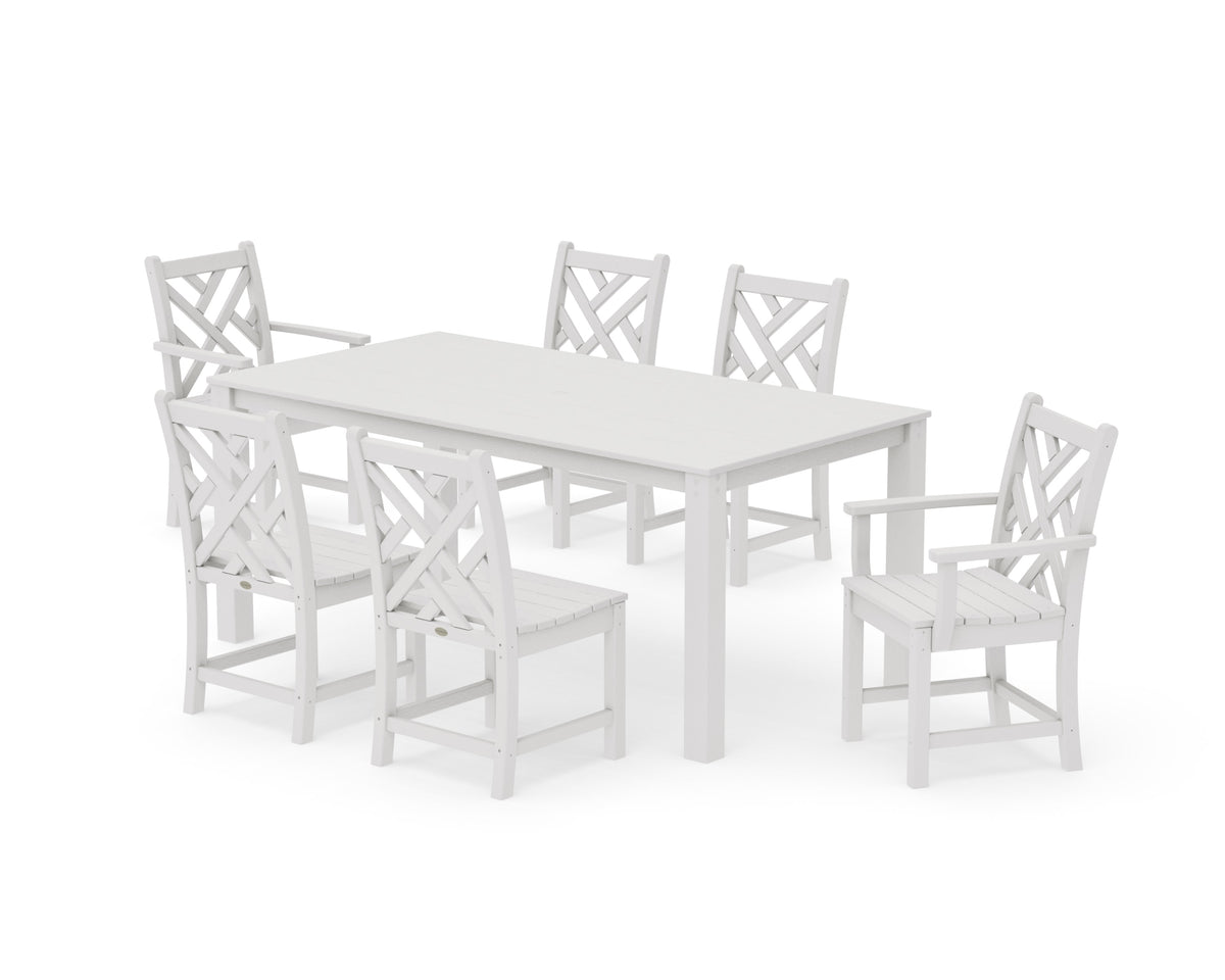 POLYWOOD Chippendale 7-Piece Parsons Dining Set in Vintage White