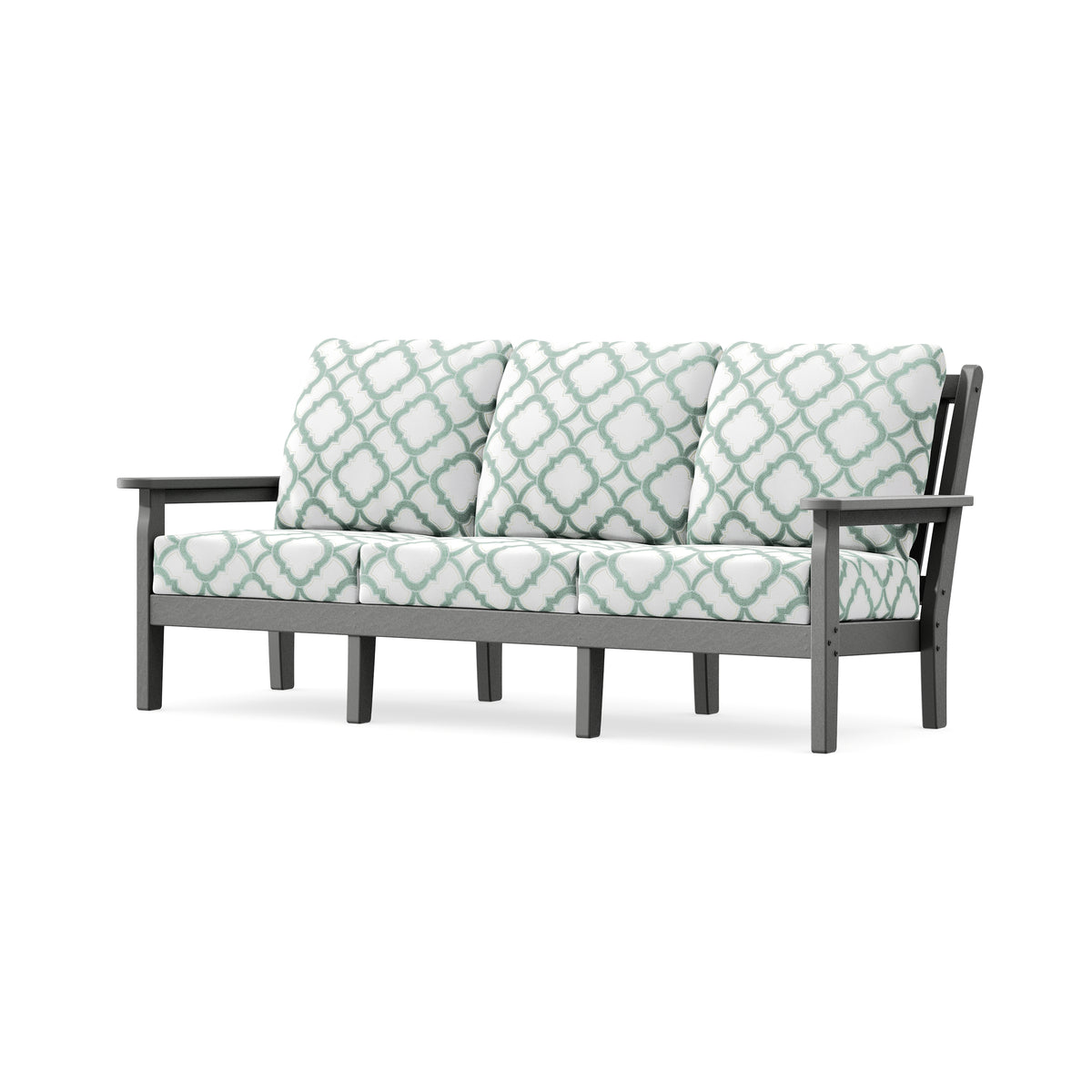 POLYWOOD Chippendale Deep Seating Sofa in Slate Grey / Trellis Glacier Spa