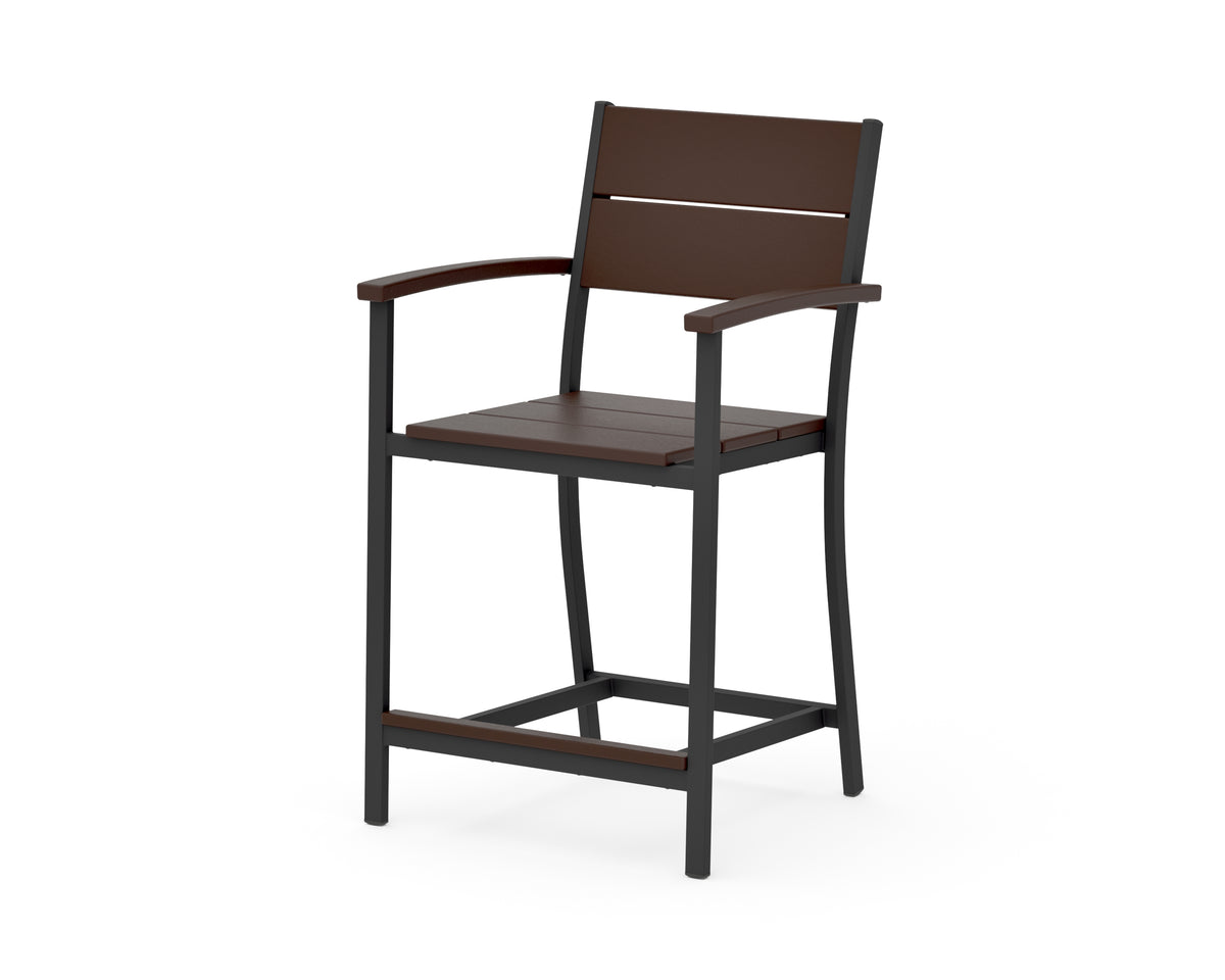 POLYWOOD Main Street Counter Arm Chair in Black / Mahogany
