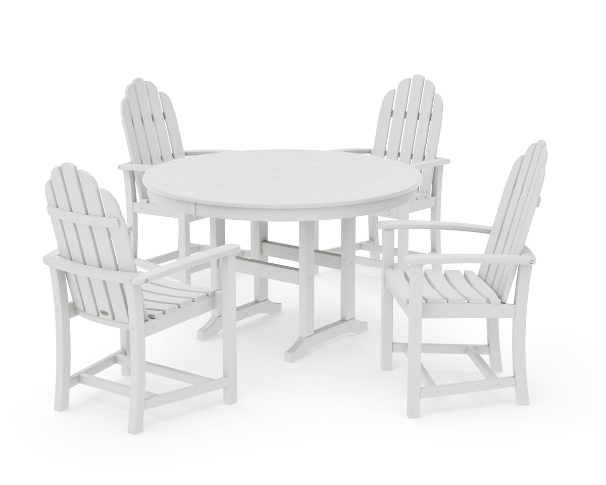 POLYWOOD Classic Adirondack 5-Piece Round Farmhouse Dining Set in Vintage White