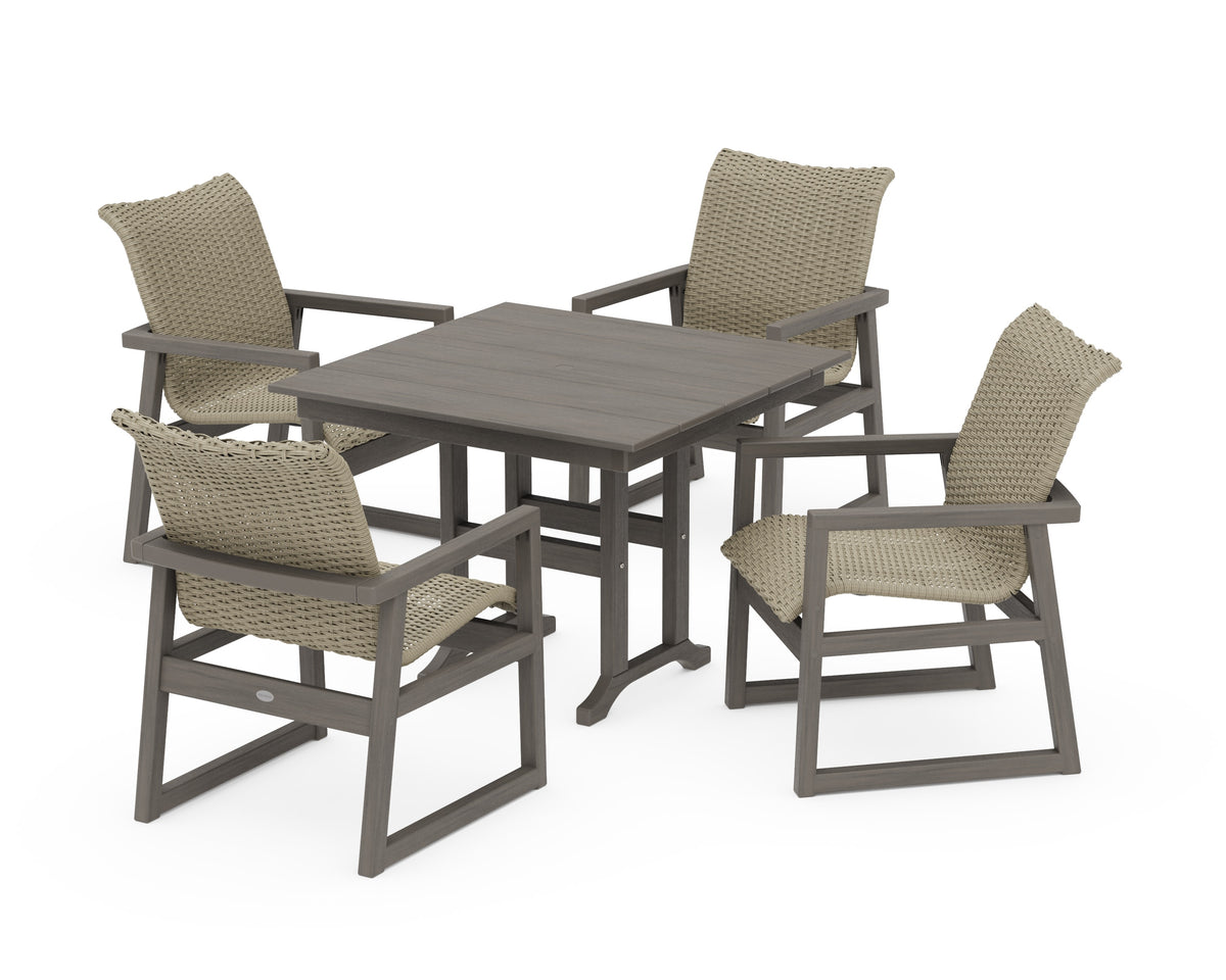 POLYWOOD EDGE Woven 5-Piece Farmhouse Dining Set in Driftwood / Dune Grass