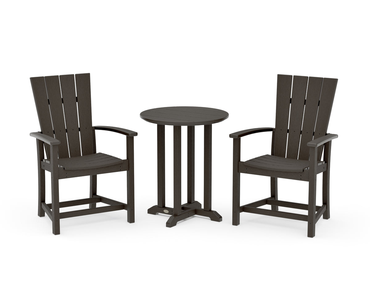 POLYWOOD Quattro 3-Piece Round Farmhouse Bistro Dining Set in Vintage Coffee
