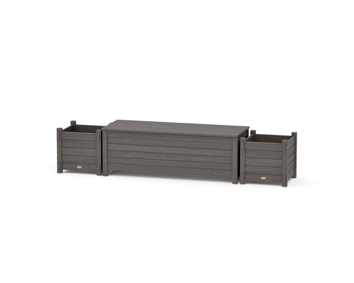 POLYWOOD 48" Nautical Straight Planter Storage Bench Set in Driftwood