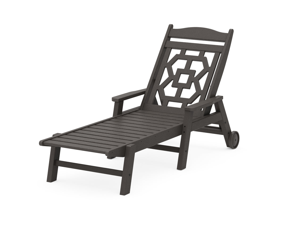 POLYWOOD Chinoiserie Chaise Lounge in Vintage Coffee