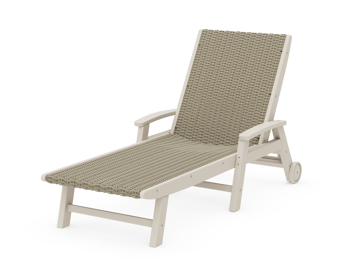 POLYWOOD Coastal Woven Chaise with Arms and Wheels in Sand / Dune Grass