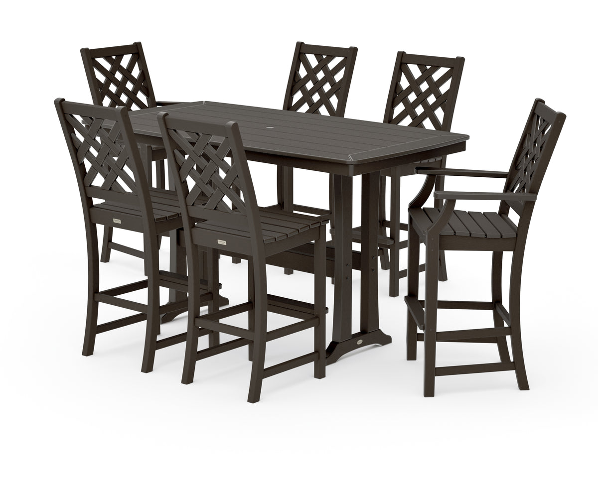 POLYWOOD Country Living Wovendale 7-Piece Bar Set with Trestle Legs in Vintage Coffee