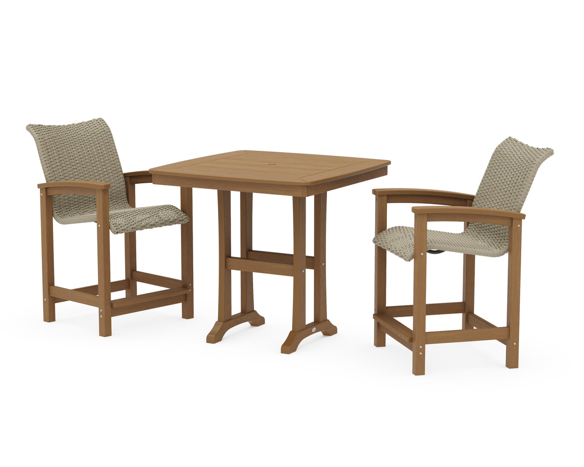 POLYWOOD Coastal Woven 3-Piece Counter Set with Trestle Legs in Natural / Dune Grass