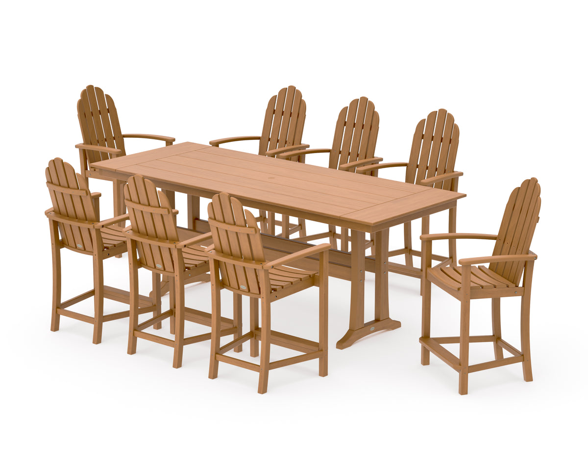 POLYWOOD Classic Adirondack 9-Piece Farmhouse Counter Set with Trestle Legs in Natural