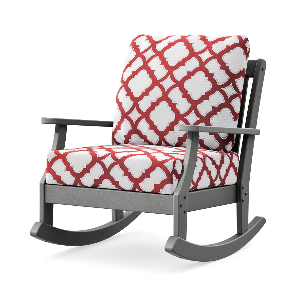 POLYWOOD Braxton Deep Seating Rocking Chair in Slate Grey / Trellis Crimson