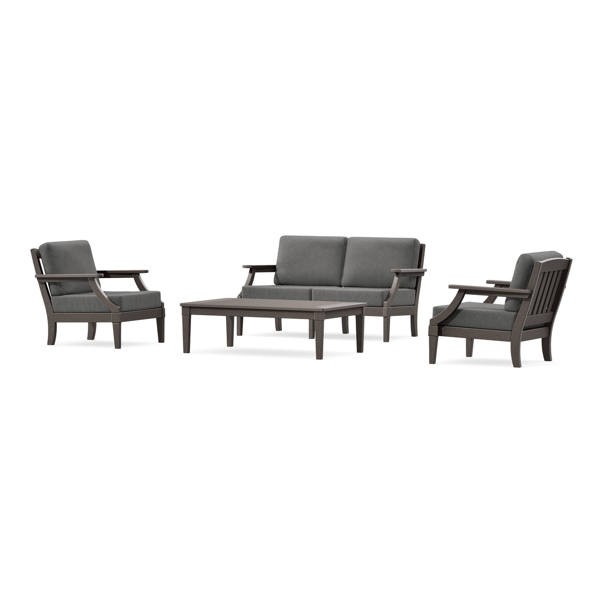 POLYWOOD PW Designer Series Estate Lounge 4-Piece Loveseat Set in Vintage Coffee / Ash Charcoal