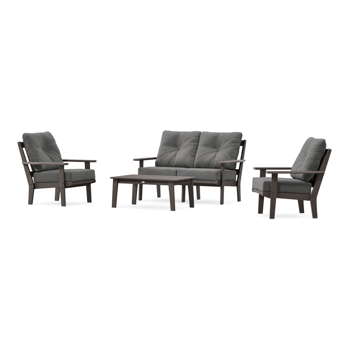 POLYWOOD Oxford 4-Piece Deep Seating Set with Loveseat in Vintage Coffee
