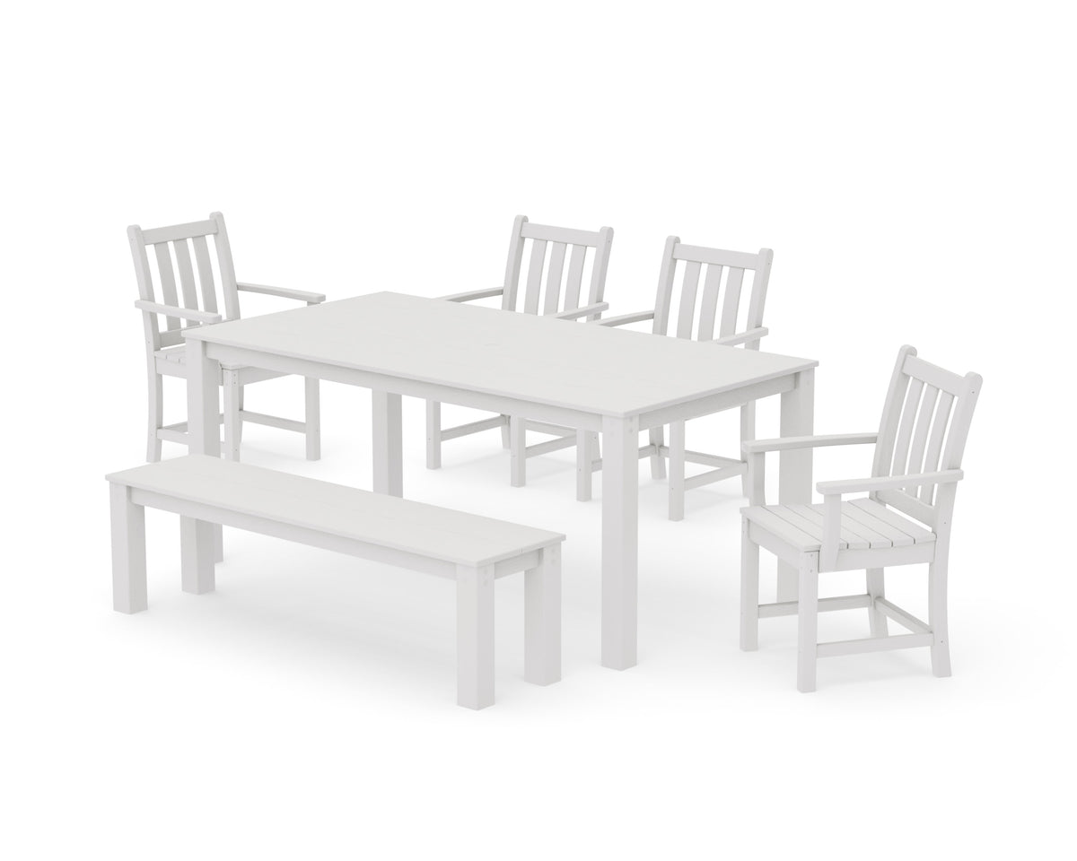 POLYWOOD Traditional Garden 6-Piece Parsons Dining Set with Bench in Vintage White