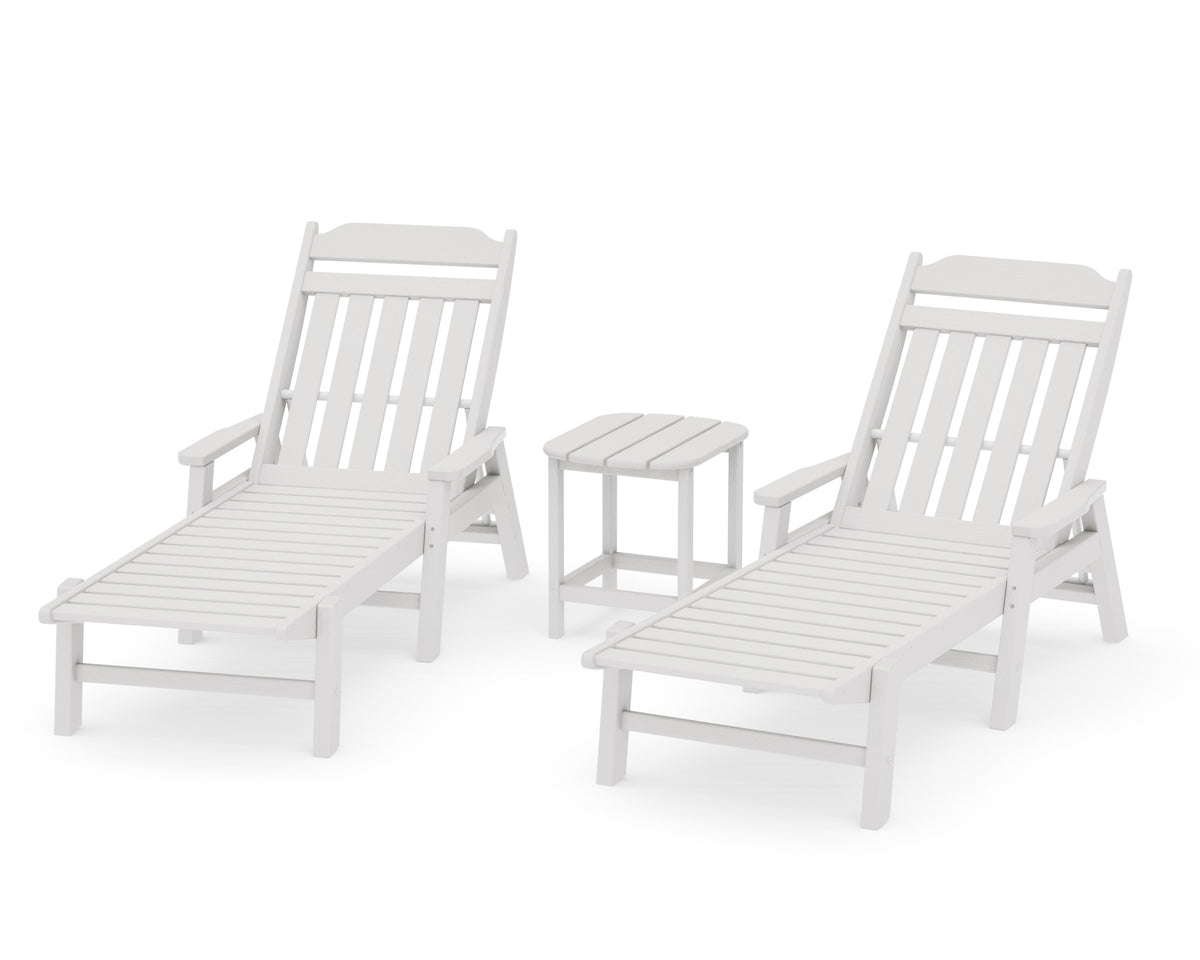 POLYWOOD Cottage 3-Piece Chaise Set with Arms in Vintage White