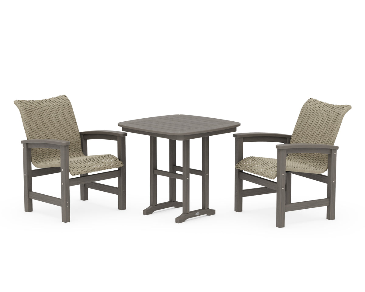 POLYWOOD Coastal Woven 3-Piece Dining Set in Driftwood / Dune Grass