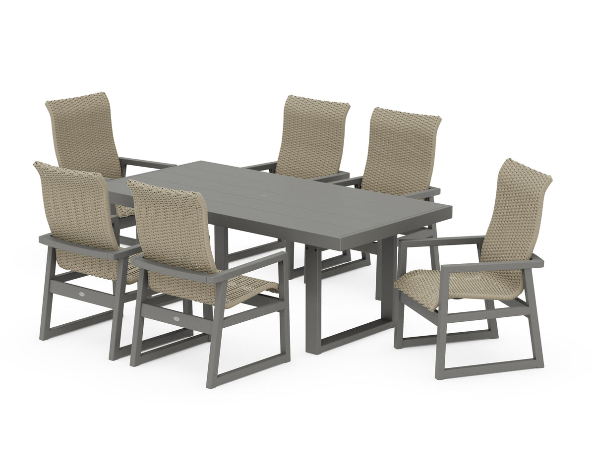 POLYWOOD EDGE Woven High-Back Arm Chair 7-Piece Dining Set in Slate Grey / Dune Grass