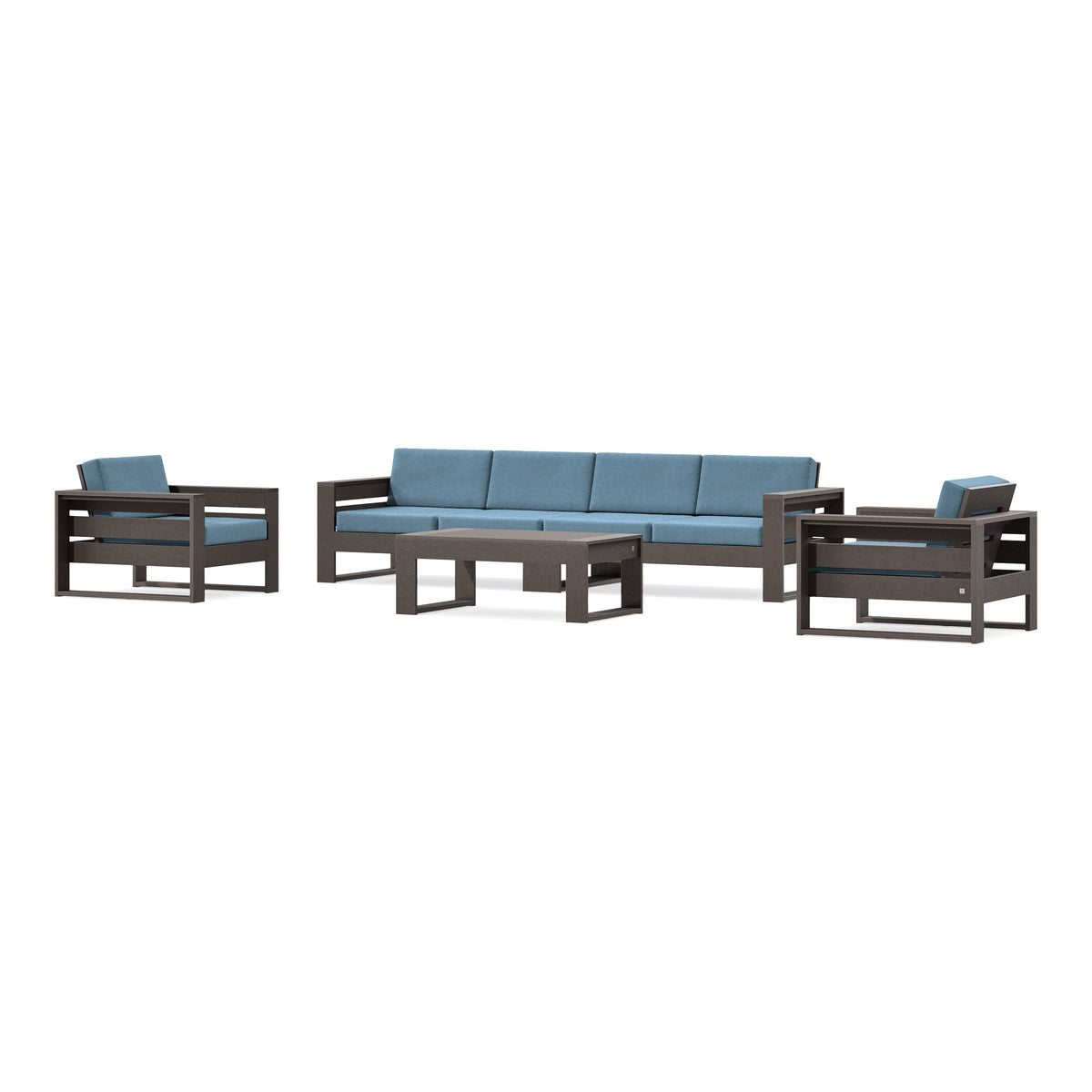 POLYWOOD PW Designer Series Latitude 5-Piece Lounge Sofa Set in Vintage Coffee / Sky Blue