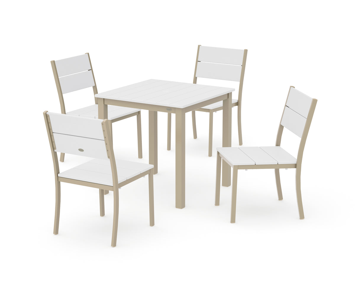 POLYWOOD Main Street 5-Piece Square Dining Set- Small in Sand / White
