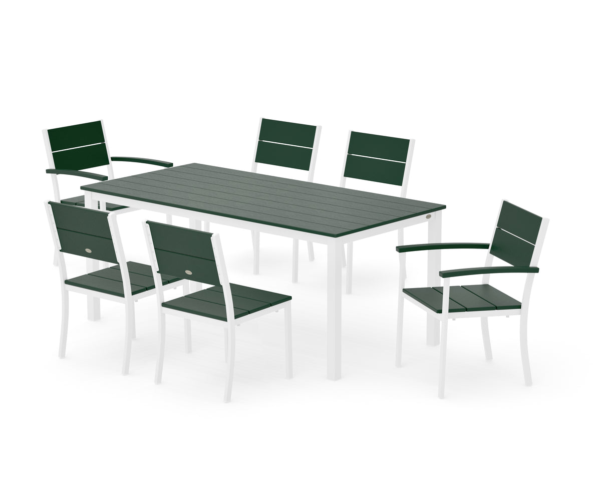 POLYWOOD Main Street 7-Piece Dining Set with Main Street 36" x 72" Dining Table in White / Green