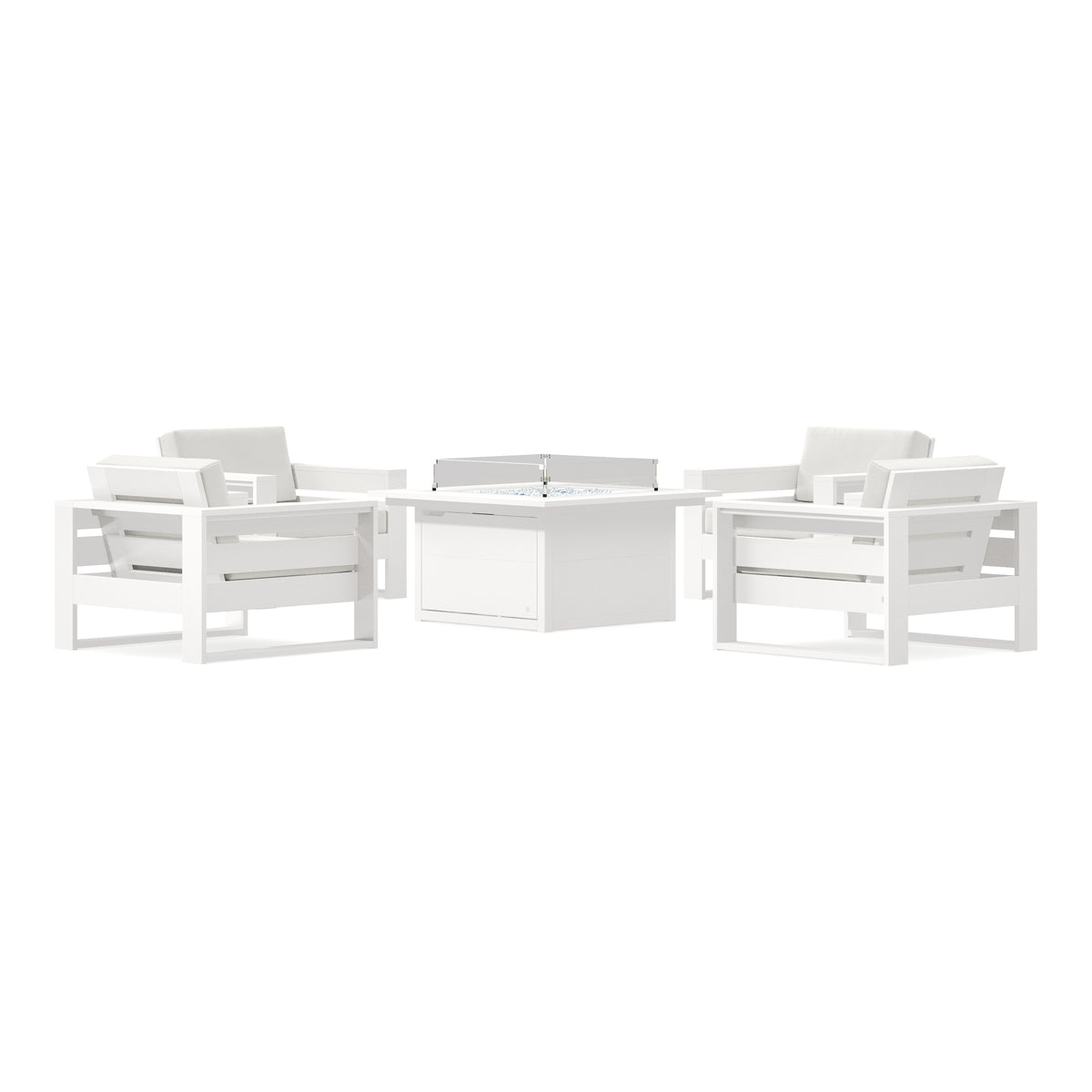 POLYWOOD PW Designer Series Latitude 5-Piece Lounge Fire Table Set in Vintage White / Natural Linen