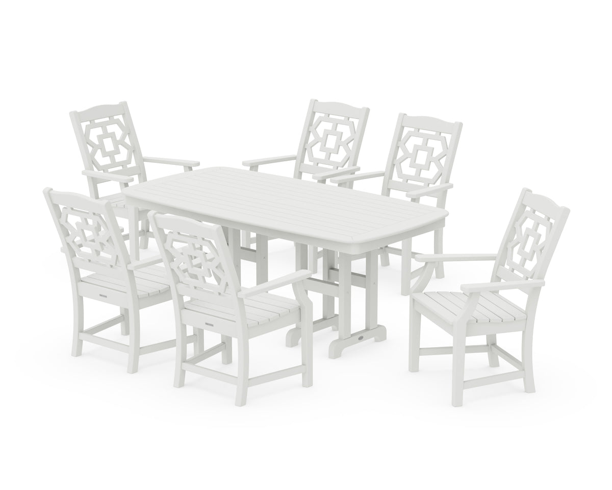POLYWOOD Chinoiserie Arm Chair 7-Piece Dining Set in Vintage White