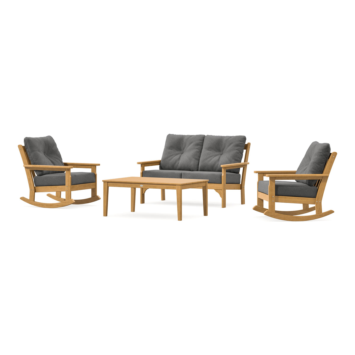 POLYWOOD Vineyard 4-Piece Deep Seating Rocking Chair Set in Natural