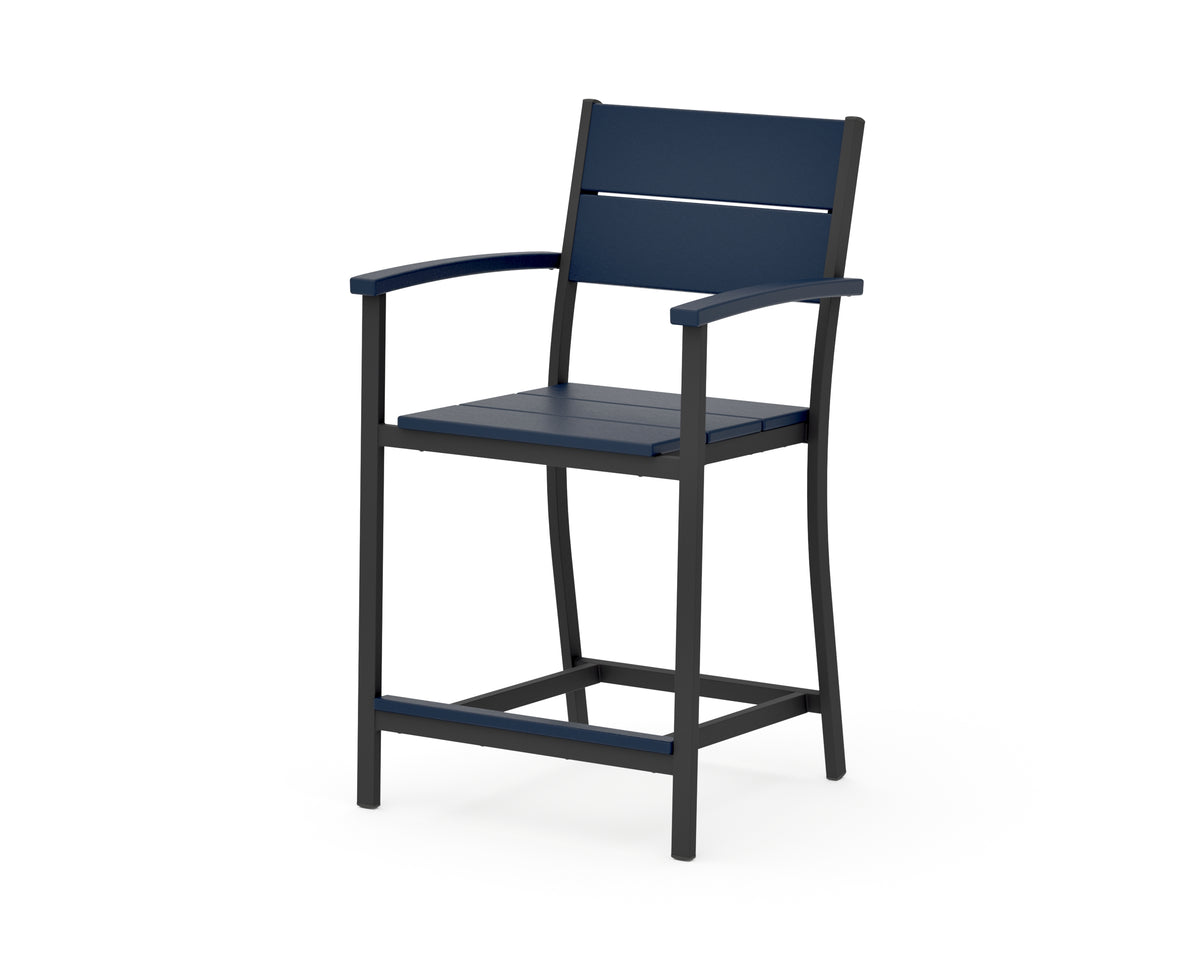 POLYWOOD Main Street Counter Arm Chair in Black / Navy