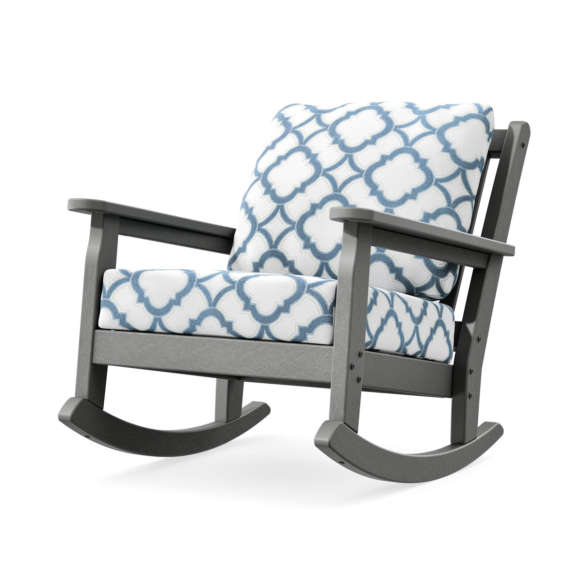 POLYWOOD Chippendale Deep Seating Rocking Chair in Slate Grey / Trellis Sky Blue