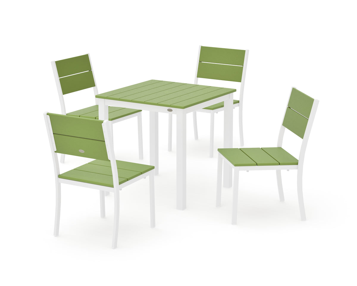 POLYWOOD Main Street 5-Piece Square Dining Set- Small in White / Lime