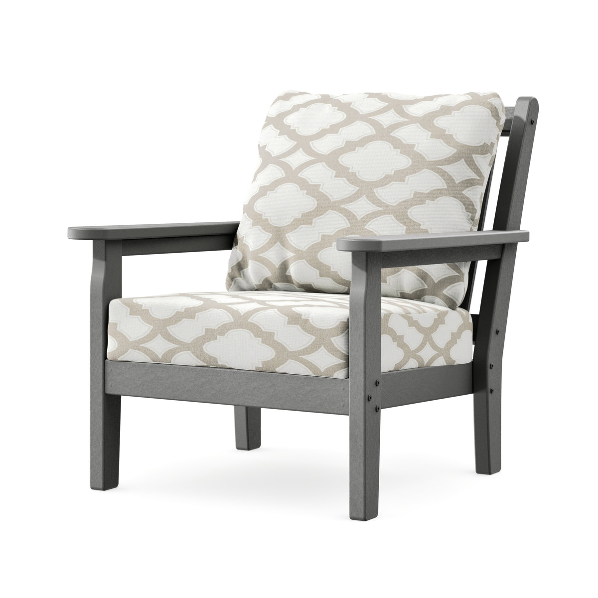 POLYWOOD Chippendale Deep Seating Chair in Slate Grey / Trellis Dune Burlap