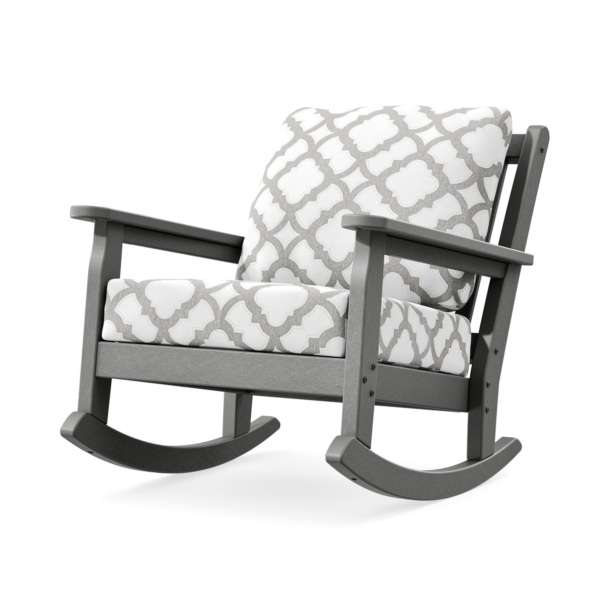 POLYWOOD Chippendale Deep Seating Rocking Chair in Slate Grey / Trellis Grey Mist