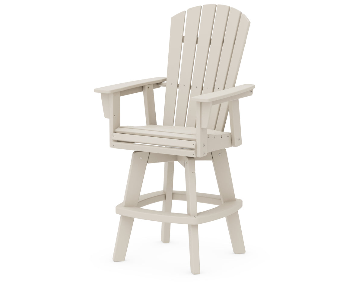 POLYWOOD Nautical Curveback Adirondack Swivel Bar Chair in Sand