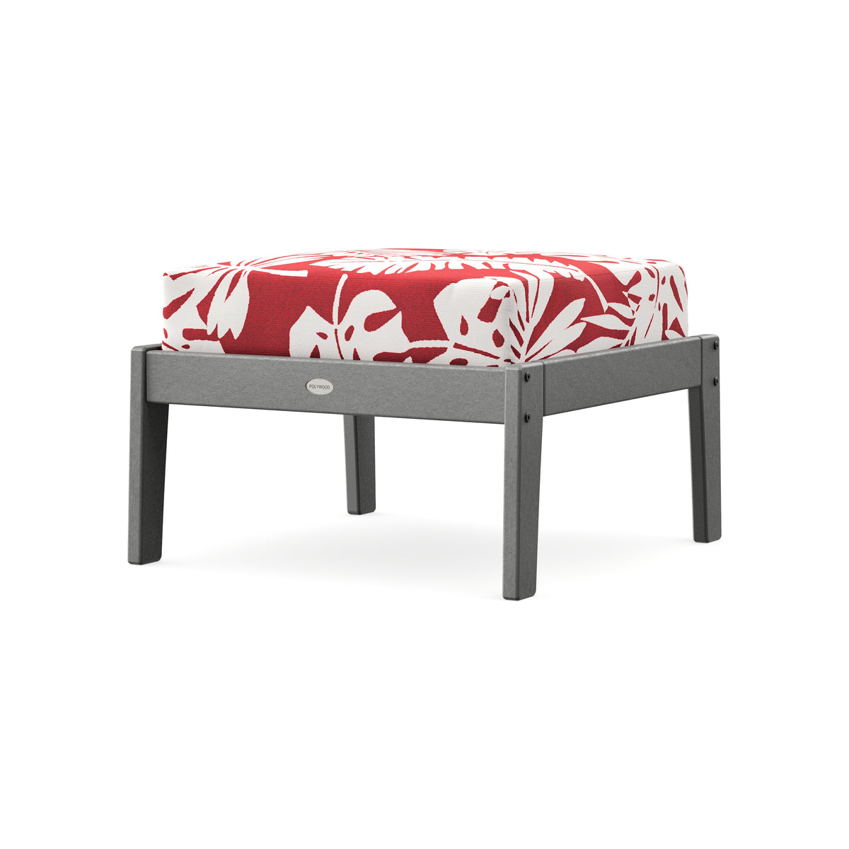 POLYWOOD Lakeside Deep Seating Ottoman in Slate Grey / Leaf Crimson