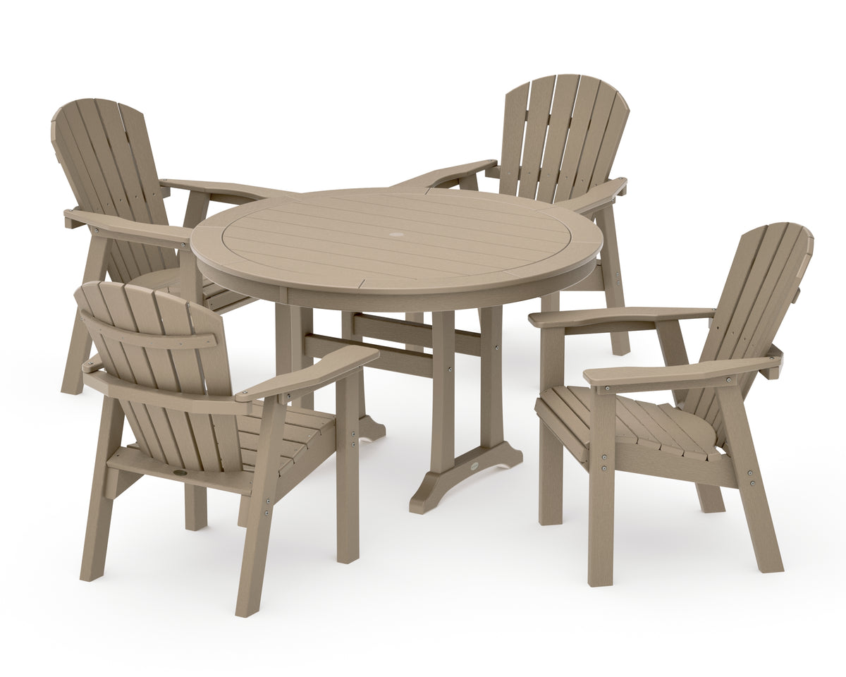 POLYWOOD Seashell 5-Piece Round Dining Set with Trestle Legs in Vintage Sahara