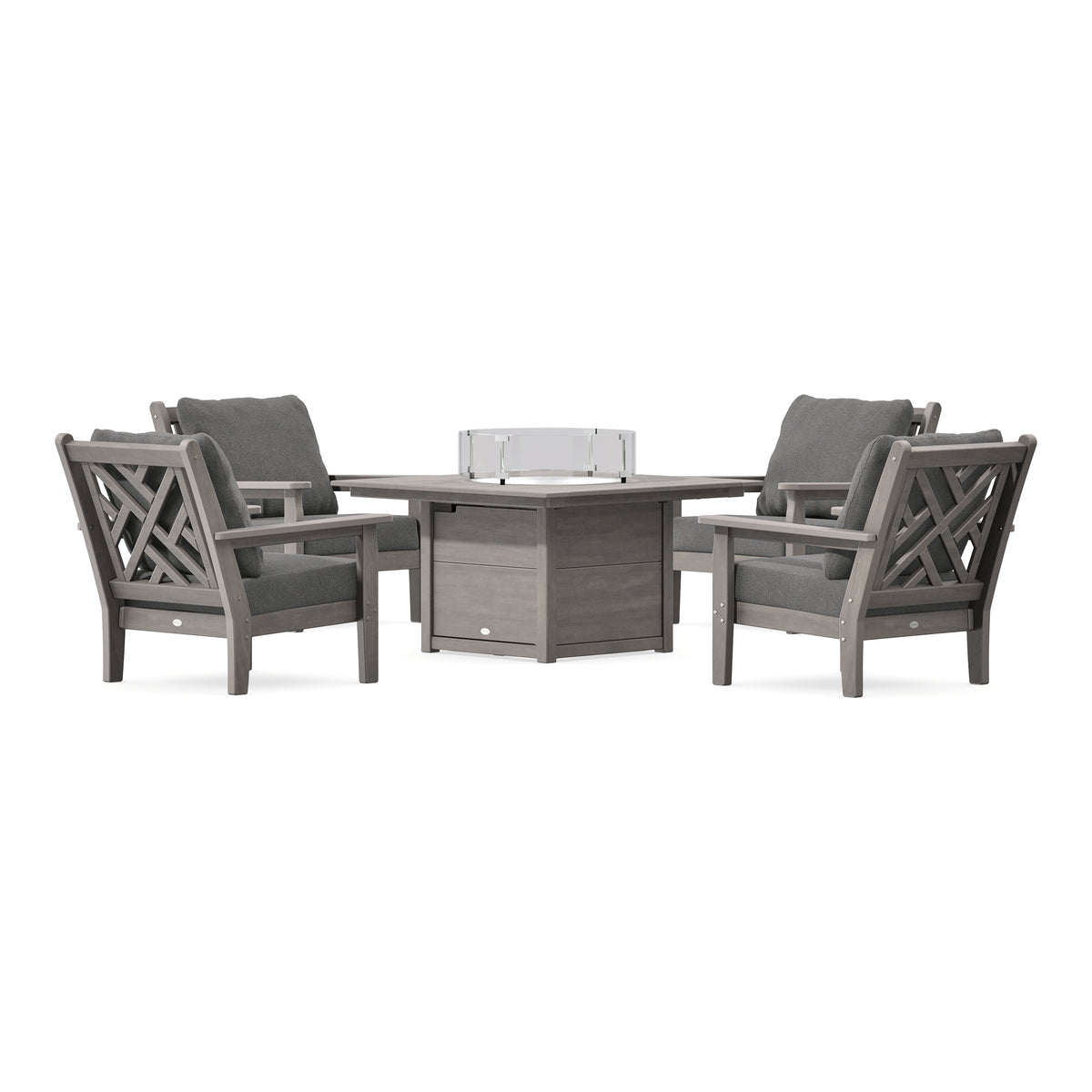 POLYWOOD Chippendale 5-Piece Deep Seating Set with Fire Pit Table in Driftwood