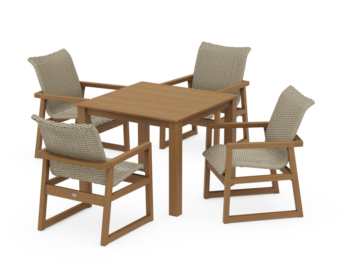 POLYWOOD EDGE Woven 5-Piece Parsons Dining Set in Natural / Dune Grass