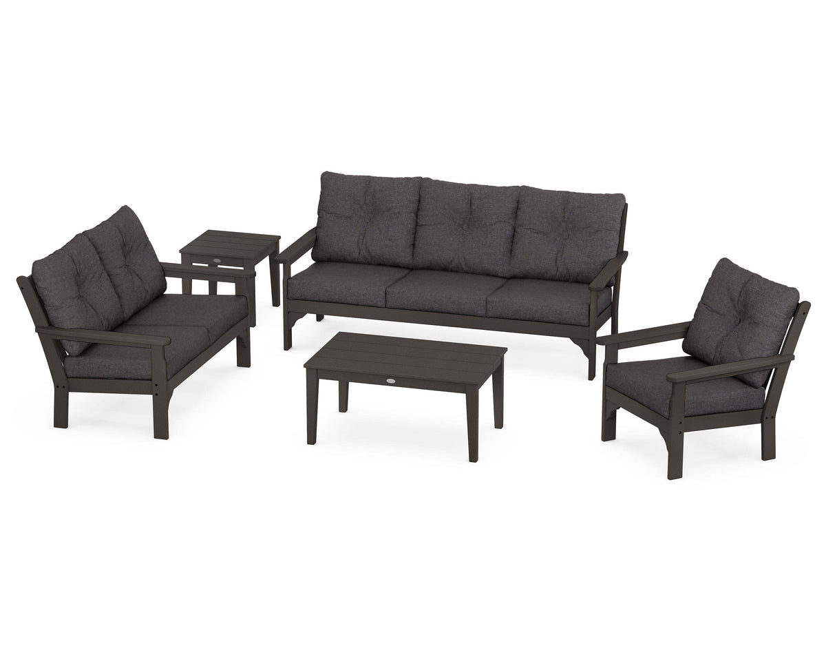 POLYWOOD Vineyard 5-Piece Deep Seating Set with Sofa in Vintage Coffee / Ash Charcoal