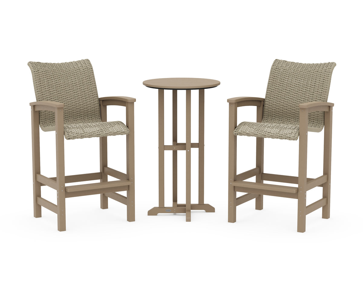 POLYWOOD Coastal Woven 3-Piece Farmhouse Bar Set in Vintage Sahara / Dune Grass
