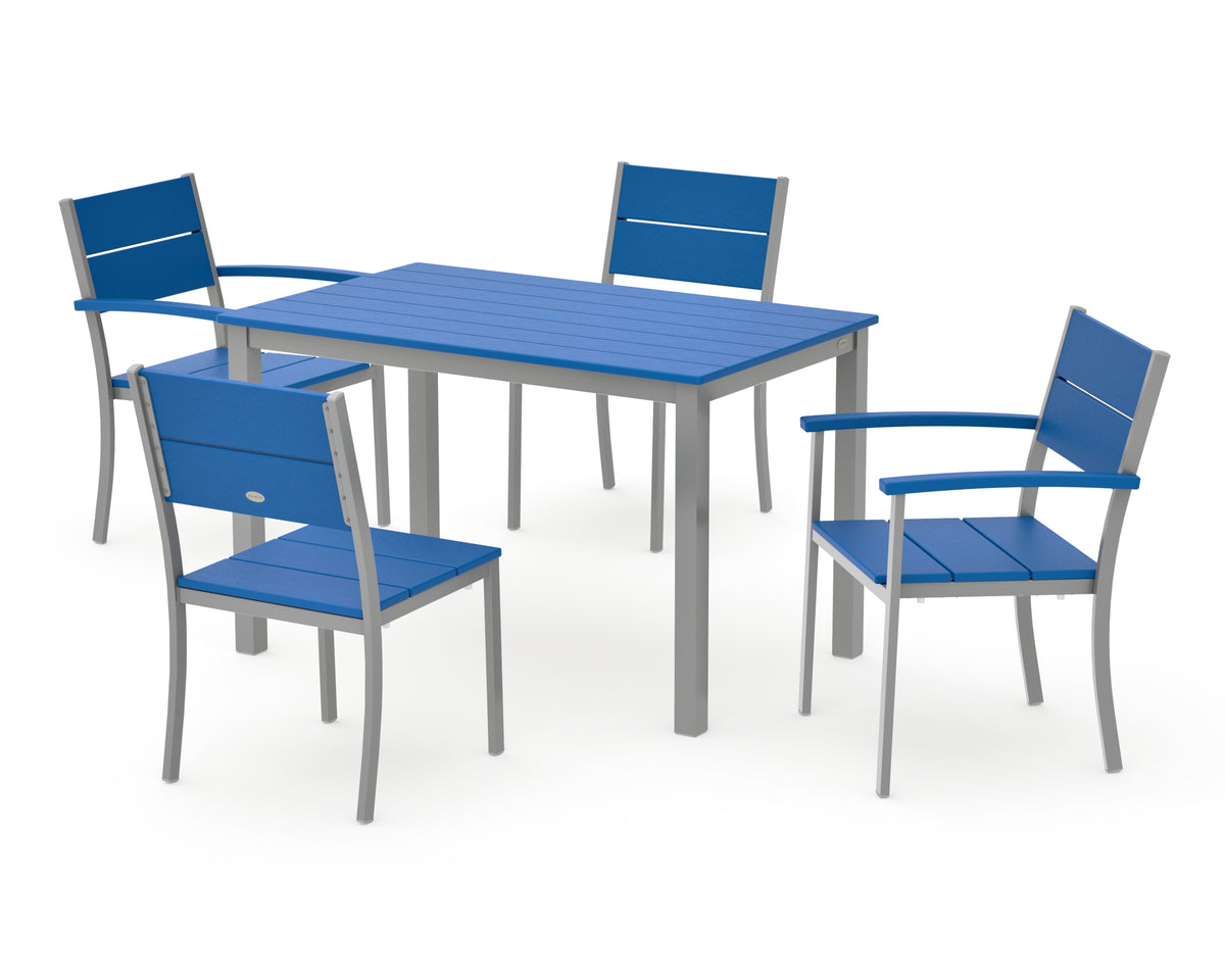 POLYWOOD Main Street 5-Piece Dining Set with Main Street 30 x 48 Dining Table in Silver / Pacific Blue
