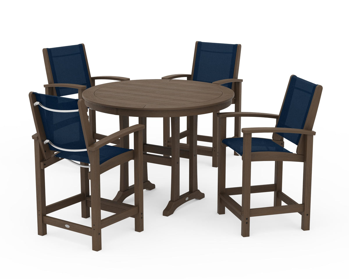 POLYWOOD Coastal 5-Piece Counter Set in Kona / Navy Blue