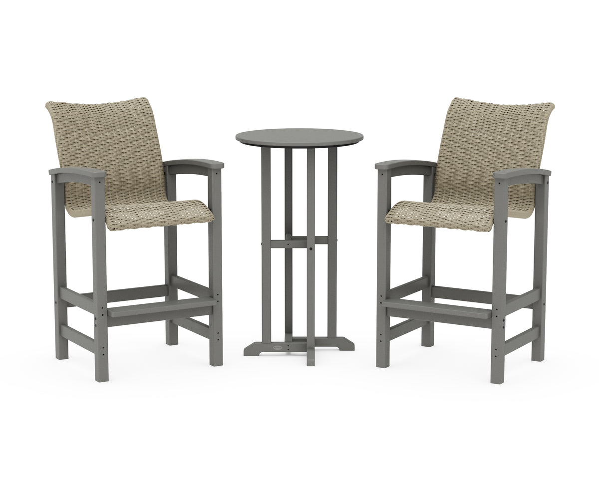 POLYWOOD Coastal Woven 3-Piece Farmhouse Bar Set in Slate Grey / Dune Grass