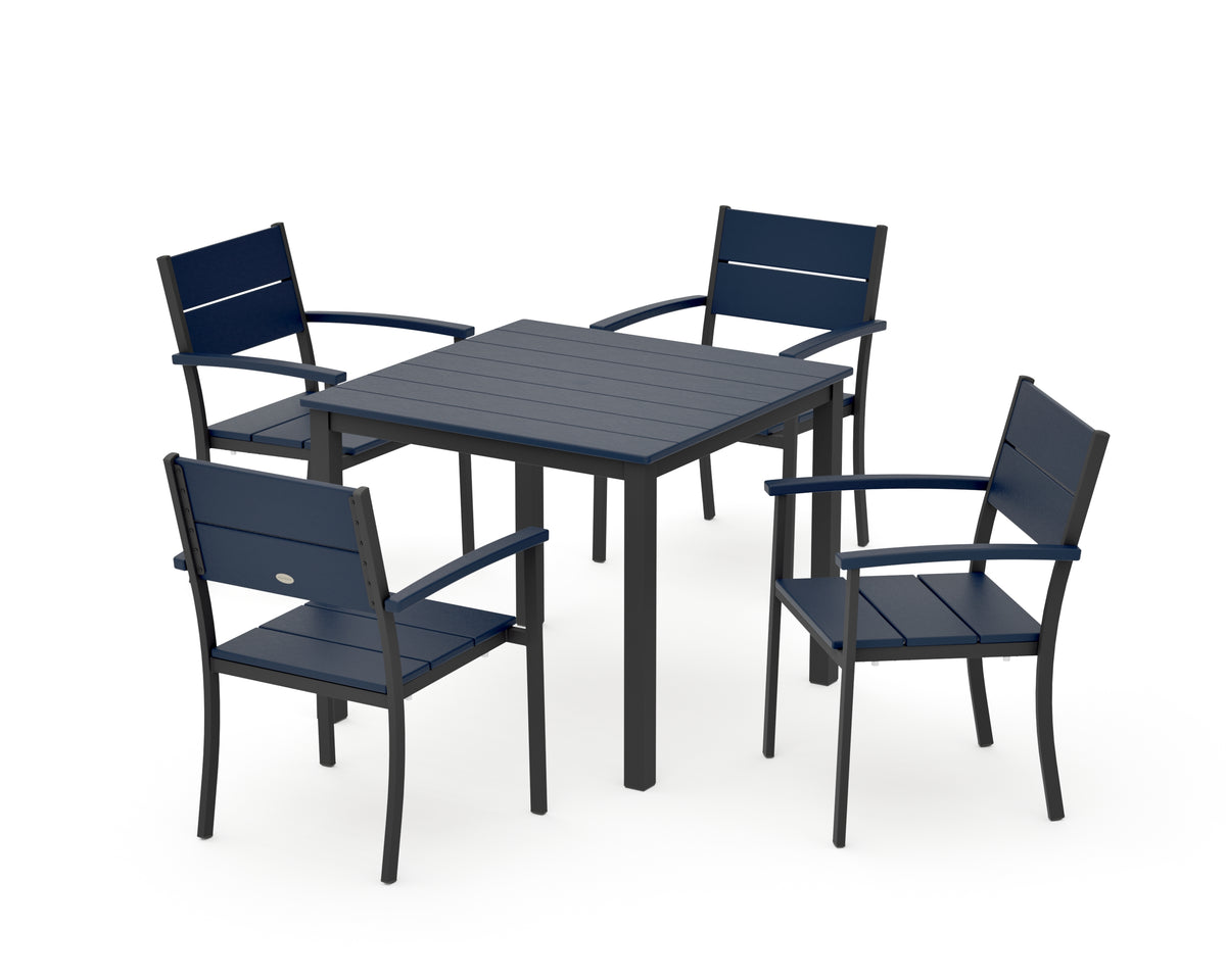 POLYWOOD Main Street 5-Piece Dining Set with Main Street 36" x 36" Dining Table in Black / Navy