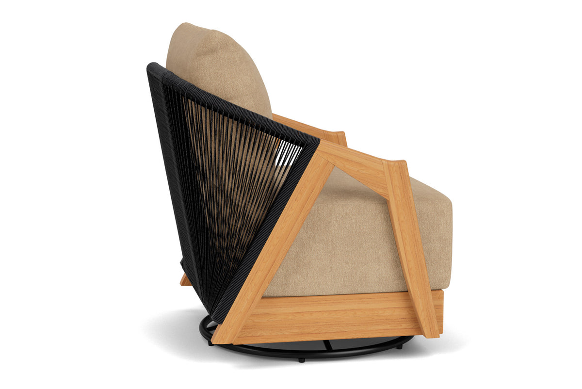 Lloyd Flanders Alpine Swivel Lounge Chair with Hayden Sand fabric, view 5