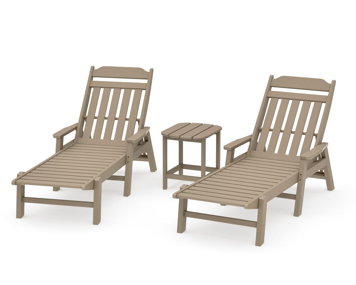POLYWOOD Cottage 3-Piece Chaise Set with Arms in Vintage Sahara