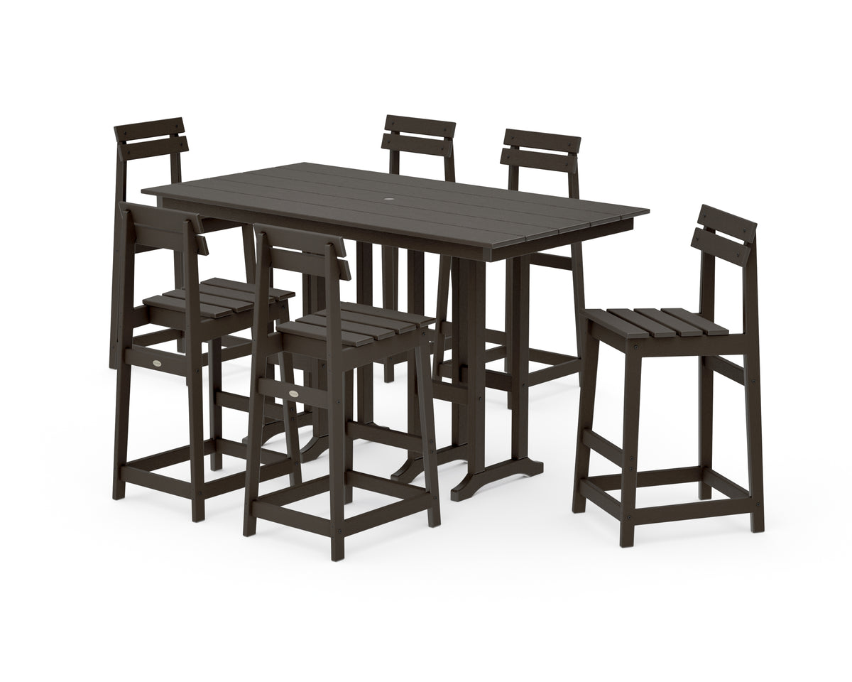 POLYWOOD Modern Studio Plaza Bar Chair 7-Piece Set in Vintage Coffee