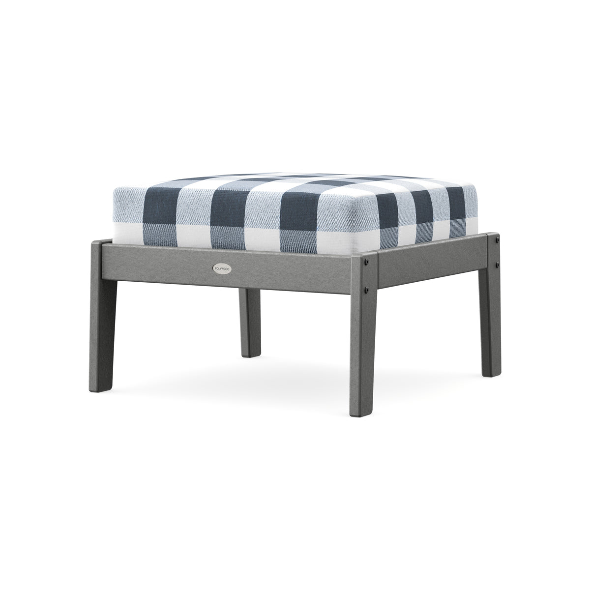 POLYWOOD Lakeside Deep Seating Ottoman in Slate Grey / Buffalo Plaid Marine Indigo