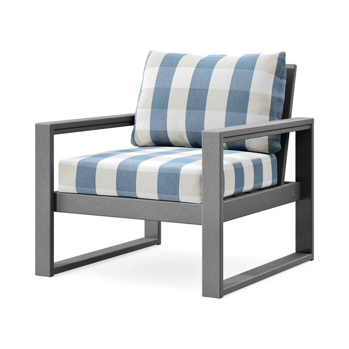 POLYWOOD EDGE Club Chair in Slate Grey / Buffalo Plaid Sky Blue