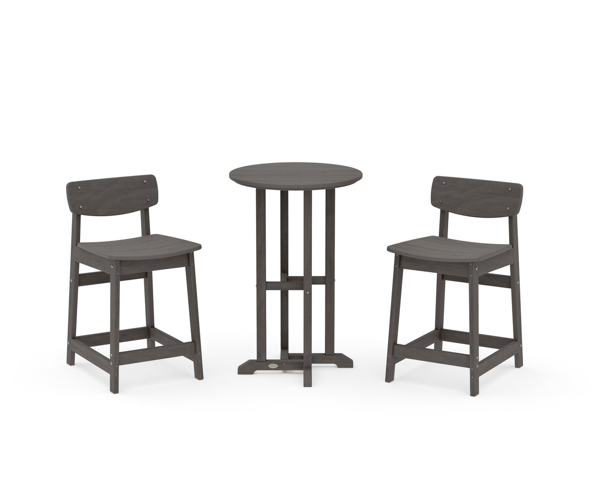 POLYWOOD Modern Studio Urban Lowback 3-Piece Bistro Counter Set in Driftwood