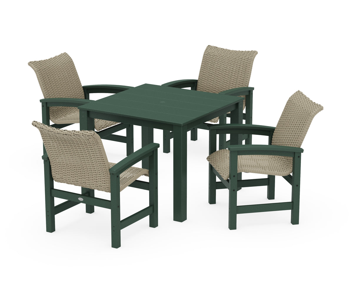 POLYWOOD Coastal Woven 5-Piece Parsons Dining Set in Green / Dune Grass