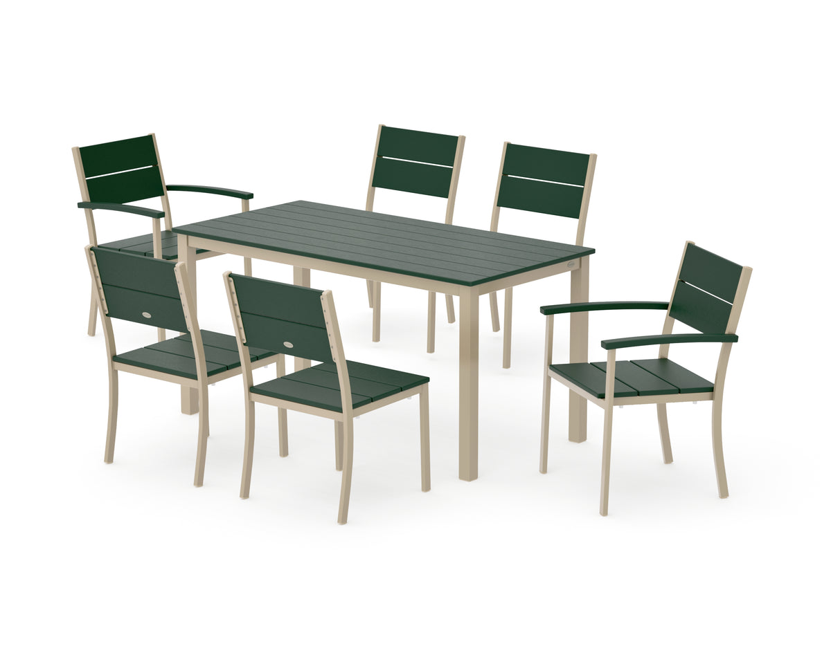 POLYWOOD Main Street 7-Piece Dining Set with Main Street 30 x 60 Dining Table in Sand / Green